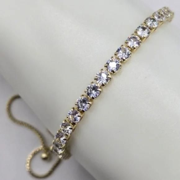 Swarovski Crystal Elements Gold Slide Bracelet Made w Swarovski Crystals Prom - Picture 2 of 4